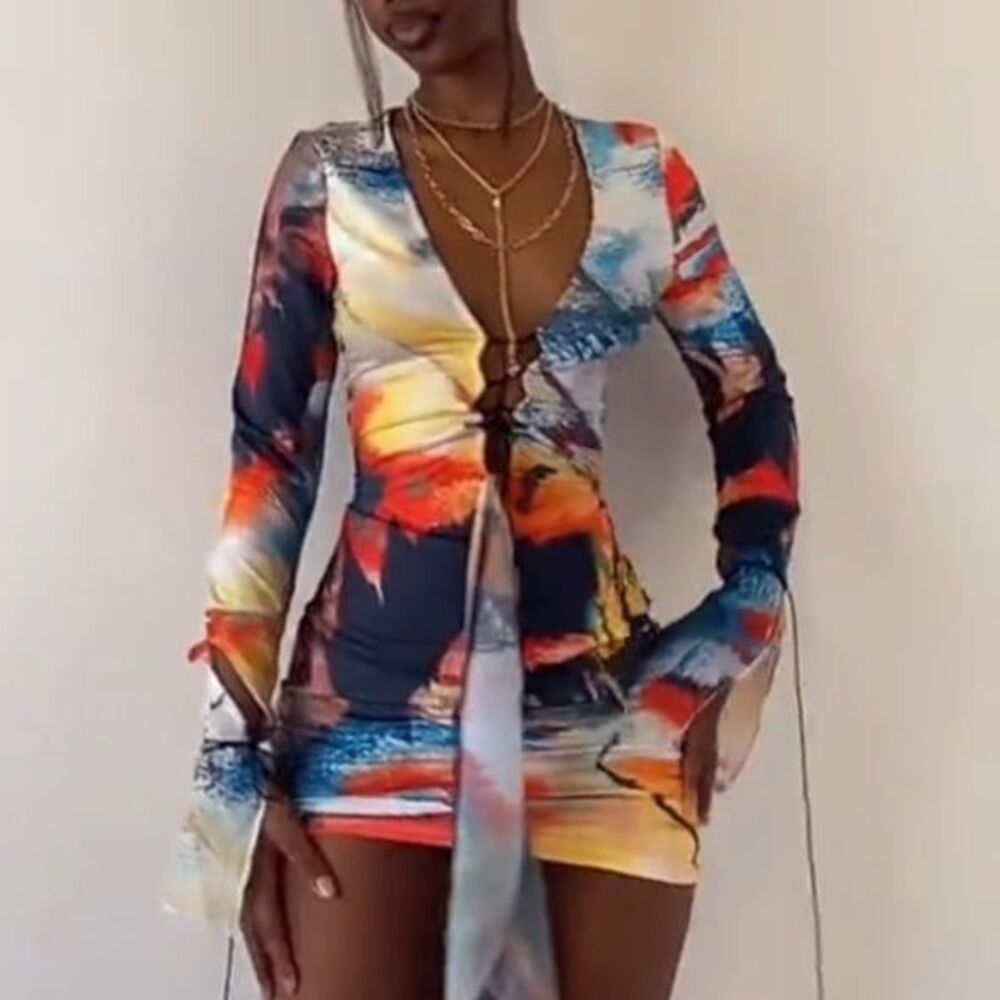 Micas Women's abstract print long mini dress